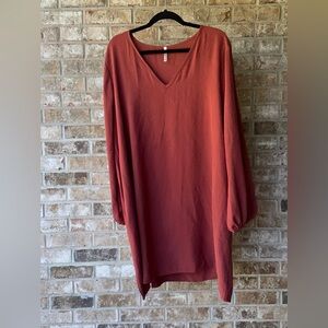 Mittoshop Rust V-Neck Long Puffy Sleeve Dress